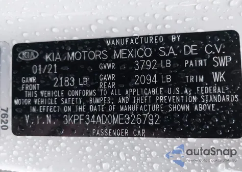 2021 Kia Forte Gt-Line from USA, damaged, VIN 3KPF34AD0ME326792